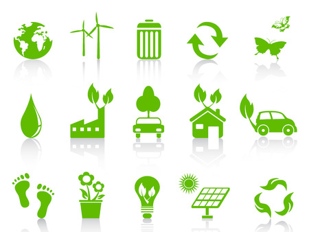 isolated simple green eco icons set on white background