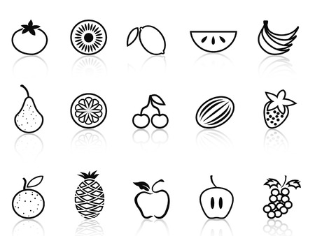 isolated fruit outline icons set on white backgroundのイラスト素材