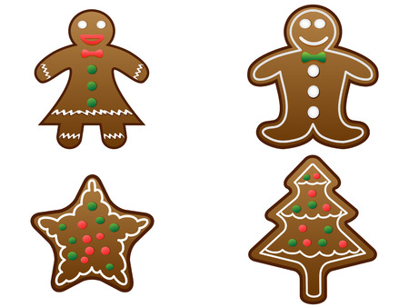 isolated gingerbread cookies set on white backgroundのイラスト素材