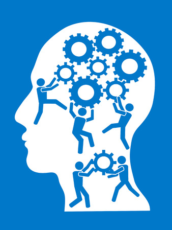 the concept background of people working in gears brainのイラスト素材
