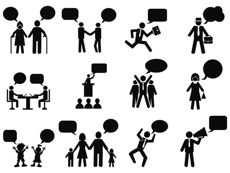 isolated black people with speech bubbles icons from white backgroundのイラスト素材