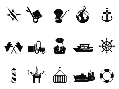 isolated black sea port icons set from white backgroundのイラスト素材