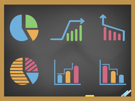 isolated hand drawn business diagram icons on blackboardのイラスト素材