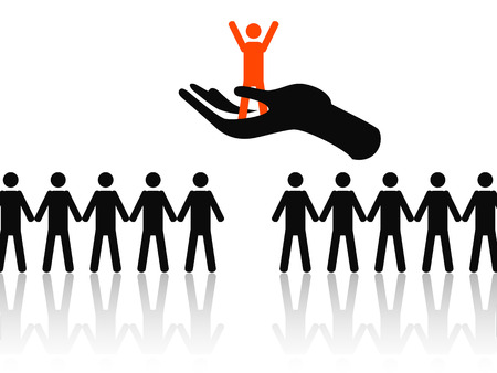 hand holding the best candidate from some job candidatesのイラスト素材