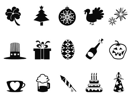 isolated black holiday and event icons set from white backgroundのイラスト素材