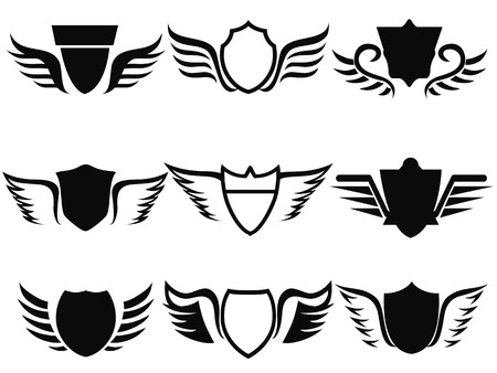 isolated black shield wings icon on white backgroundのイラスト素材