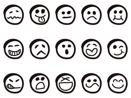 isolated doodle cartoon smiley faces on white backgroundのイラスト素材