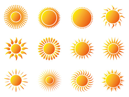 isolated sun icons set on white backgroundのイラスト素材