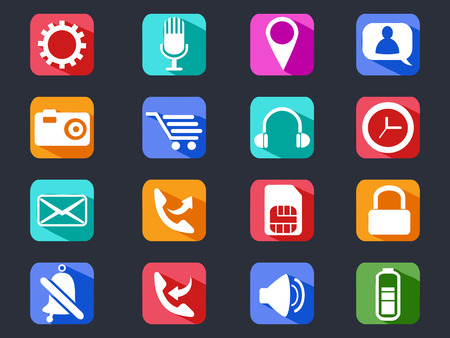isolated mobile phone long shadow icons set on black backgroundのイラスト素材