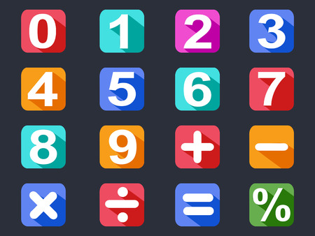 isolated numbers and math long shadow icons set on black backgroundのイラスト素材