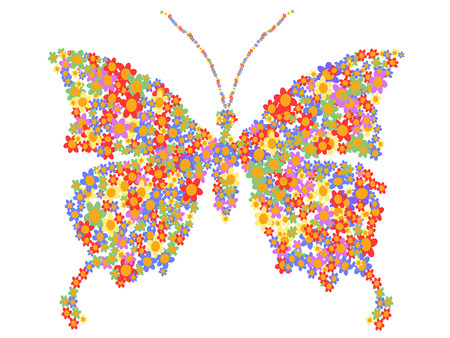 isolated butterfly shape filled with colorful flowersのイラスト素材