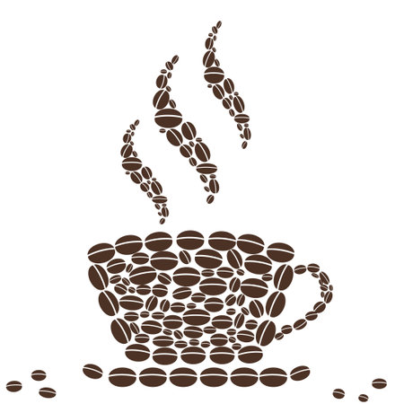 isolated Hot Cup of Coffee with Bean Pattern on white backgroundのイラスト素材