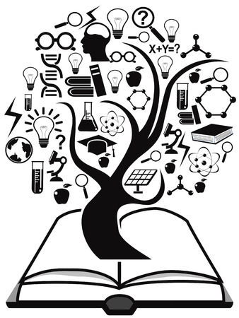 isolated black education icons tree up from book on white backgroundのイラスト素材