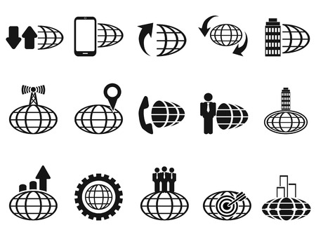 isolated black global business icons set from white backgroundのイラスト素材