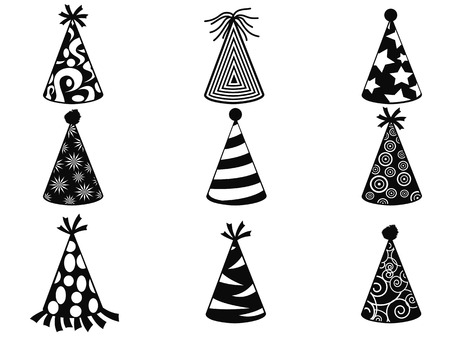 isolated black party hat icons set from white backgroundのイラスト素材