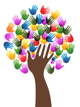 Isolated diversity colorful hands tree background from white background