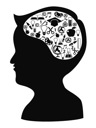 isolated boy head shape with creative idea icons from white backgroundのイラスト素材