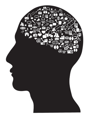 the concept background of human brain with social media icons setのイラスト素材