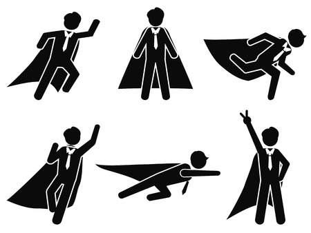 isolated super businessman stick figure pictogram illustration vector on whnite backgroundのイラスト素材