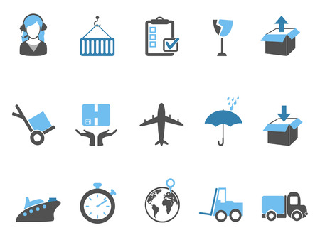 isolated logistics and shipping icons set blue series from white backgroundのイラスト素材