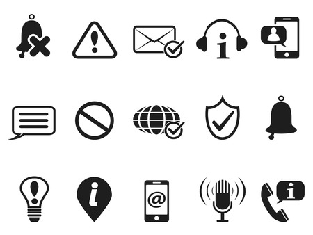 isolated black notification and information icons set from white backgroundのイラスト素材