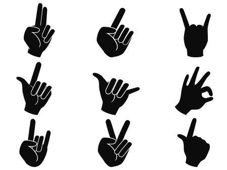 isolated black rock and roll music hand sign icons from whjite backgroundのイラスト素材