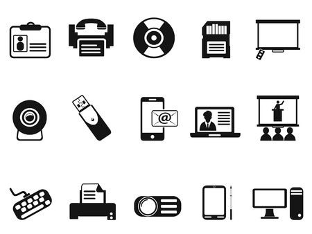 isolated black office technology icons set from white backgroundのイラスト素材