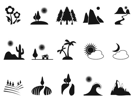 isolated black landscape icons set from white backgroundのイラスト素材