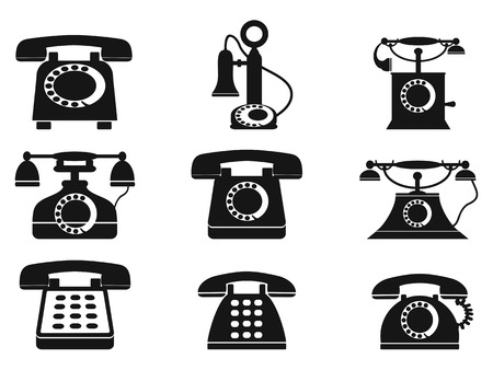 isolated vintage telephone silhouettes on white backgroundのイラスト素材