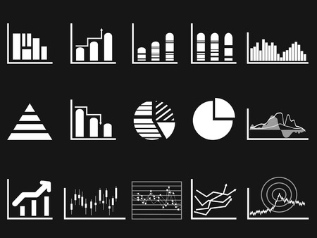isolated white graph chart icon from black backgroundのイラスト素材
