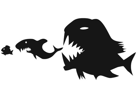 isolated big fish eating small fish on white backgroundのイラスト素材