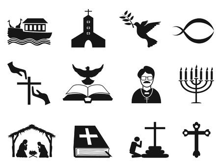 isolated black christian religious icons set from white backgroundのイラスト素材