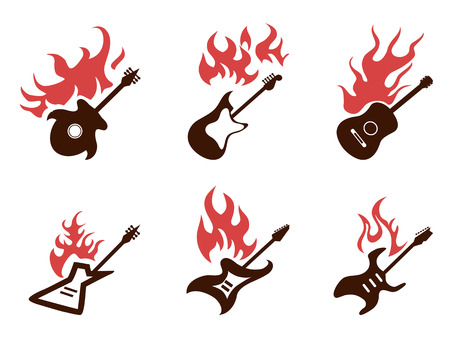 isolated fire guitar icons set on white backgroundのイラスト素材