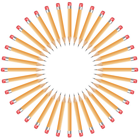 isolated pencils arranged in a circle with copy space from white backgroundのイラスト素材