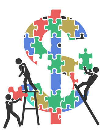 the concept background of teamwork working on money sign Jigsaw puzzleのイラスト素材