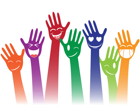 isolated colorful happy smile hands on white backgroundのイラスト素材