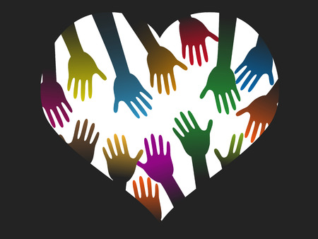 isolated diversity color hands of heart on black backgroundのイラスト素材