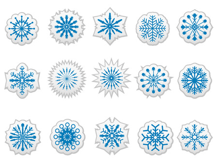 isolated blue snowflakes icons stickers labels set from white backgroundのイラスト素材