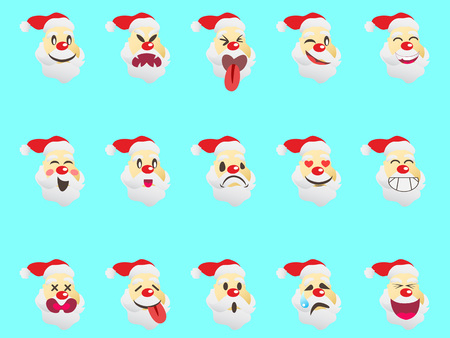 isolated funny santa expression face icons on blue backgroundのイラスト素材
