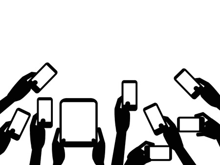 isolated People hands holding mobile phones with copy space backgroundのイラスト素材