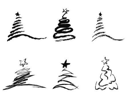 isolated black abstract Christmas tree from white backgroundのイラスト素材