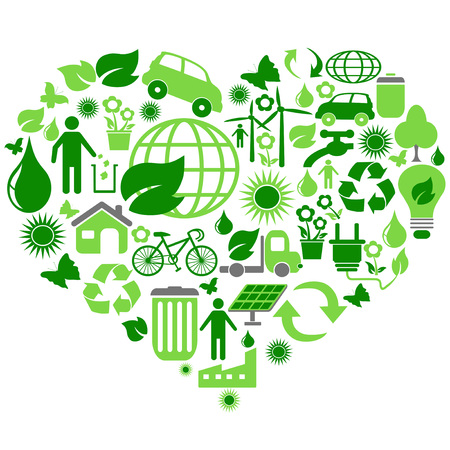isolated eco green symbols in heart shape on white backgroundのイラスト素材
