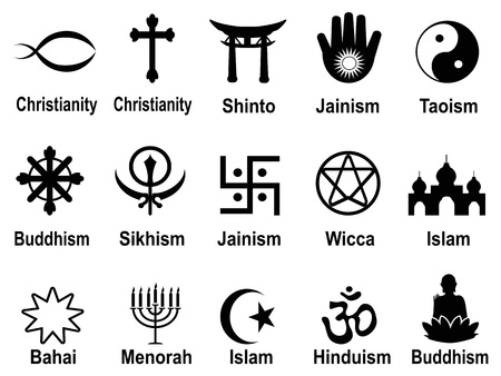 isolated black religious symbols icons set from white backgroundのイラスト素材