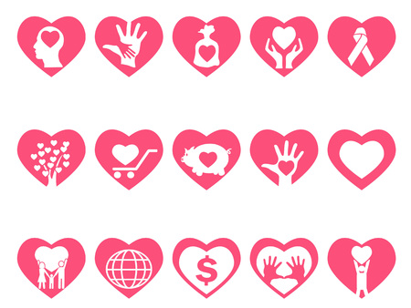 isolated charity icons set in red heart from white backgroundのイラスト素材