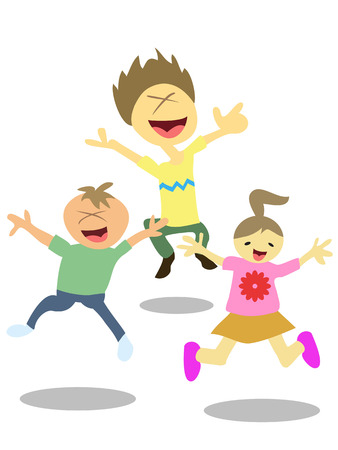 isolated 3 happy jumping kids on white backgroundのイラスト素材