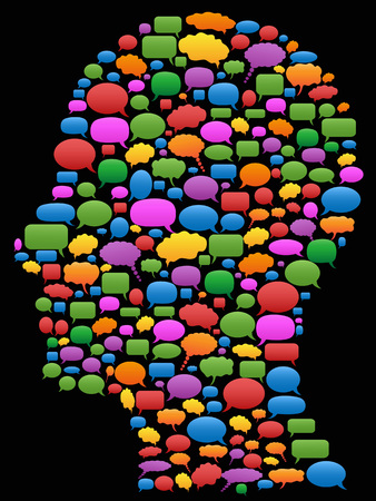colorful speech bubbles in head profile on backgroundのイラスト素材