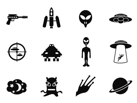 isolated alien and ufo icons set from white backgroundのイラスト素材