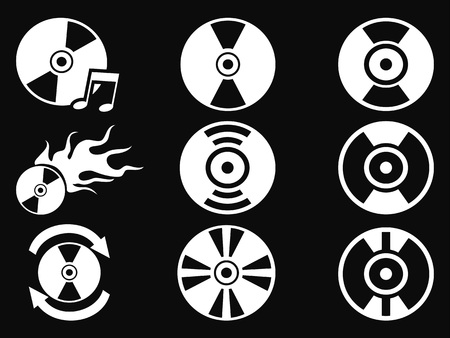isolated white CD icons from black backgroundのイラスト素材