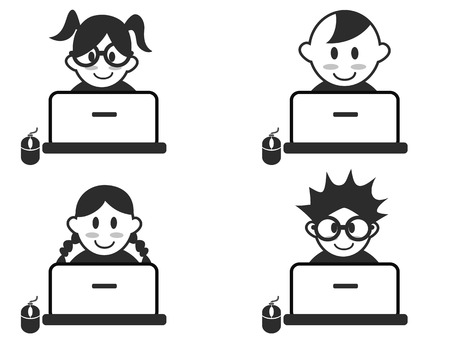 isolated kids head with notebook icons on white backgroundのイラスト素材