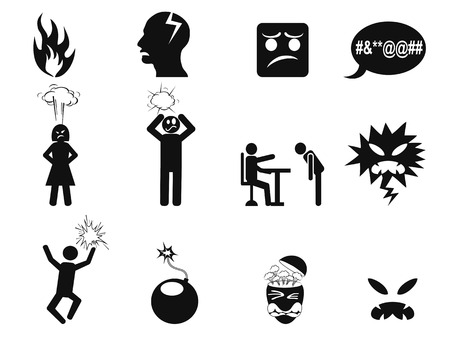 isolated black angry icons set on white backgroundのイラスト素材